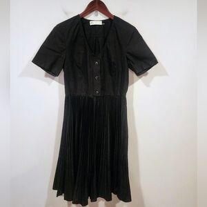 Tory Burch Black Pleated Cotton V-Neck Shirt Dress